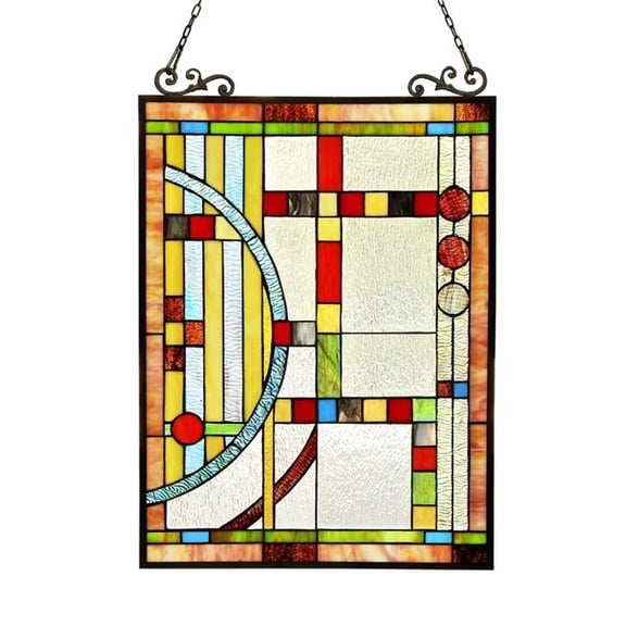 Tiffany Glass Window Panel - Black - 17.5 x 25 in. - Handcrafted Artwork