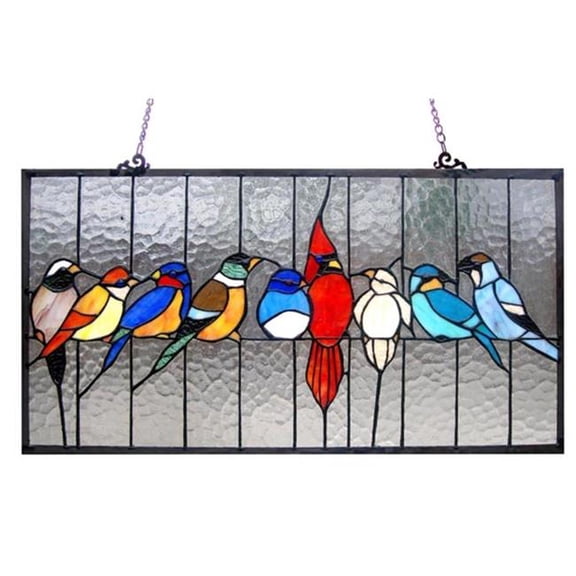Tiffany Glass Window Panel - Multi-Color - 24.5 x 13 in. - Indoor Decor