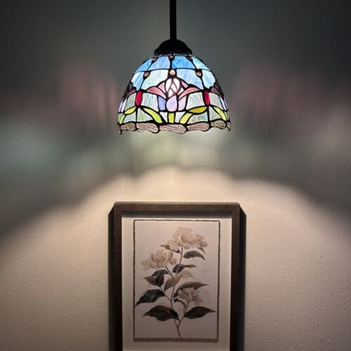 Tiffany Hanging Lamp Blue Stained Glass Tulips LED Bulb Pendant Light for Dining Room, Hotel, Island, Kitchen