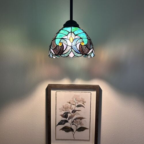 Tiffany Hanging Lamp Green Brown Stained Glass LED Bulb for Dining Room Island Kitchen 60"H*8"W*8"D