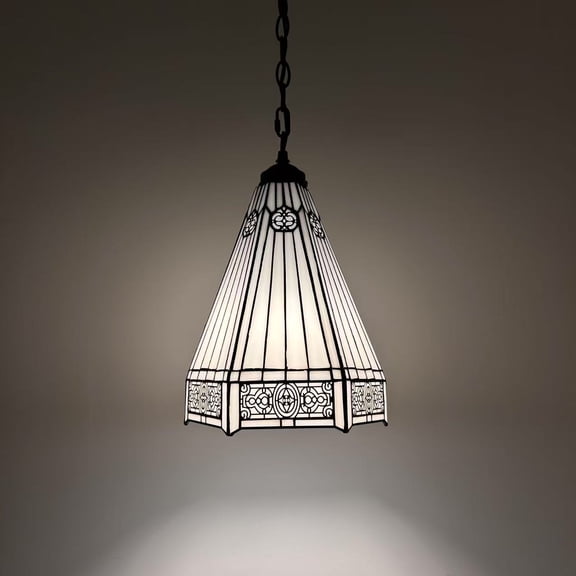 Tiffany Hanging Lamp White Stained Glass Hexagon LED Bulb for Dining Room Island Kitchen 60"H*10"W*10"D