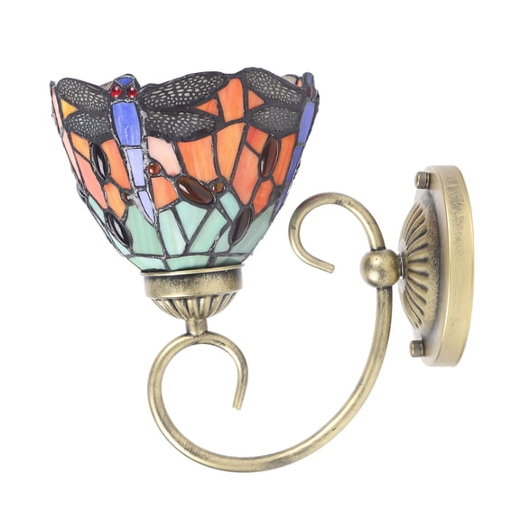 LED Wall Lamp Stained Glass Shade Hanging Light Fixture Large Design Suitable for Study Room Restaurant Bar E27 (Bulb Not Included)