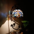 thumbnail image 1 of Tiffany Lamp Bedside Lamp Cloudy Stained Glass Table Lamp Banker, Reading Desk Light with Metal Leaf Thin Base 21" Tall for Living Room Bedroom Farmhouse Memory Sympathy WERFACTORY LED Bulb Need, 1 of 8