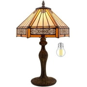 Tiffany Lamp Bedside Table Lamp Yellow Hexagon Stained Glass Mission Style Reading Desk Light 18" Tall Lover Livingroom Bedroom Library Banker Hotel Luxurious Victorian WERFACTORY LED Bulb Included