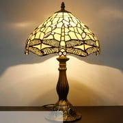 Tiffany Lamp Cream Stained Glass Crystal Bead Dragonfly Table Light W12H18 Inch S139 WERFACTORY Lamps Parent Friend Lover Living Room Bedroom Coffee Bar Study Office Desk Bedside Antique Craft Gifts