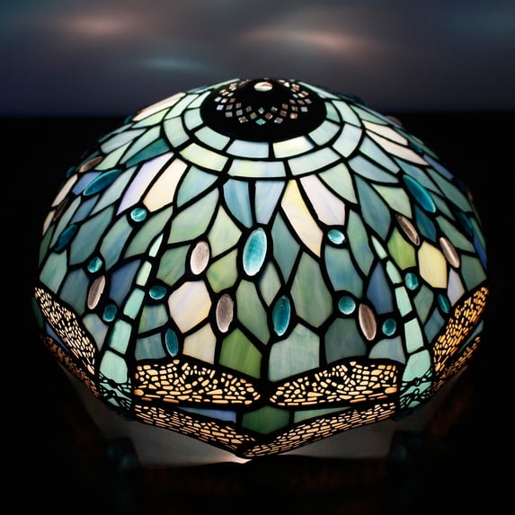 Tiffany Lamp Shade Replacement W12 Inch H6 Inch for Table Lamps Ceiling Fixture Pendant Light Stained Glass Sea Blue Dragonfly Style S147 Lover Living Room Bedroom Coffee Bar Study Bedside