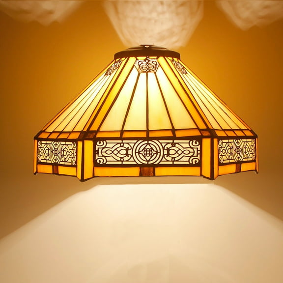 Tiffany Lamp Shade Replacement W12H6 Inch Yellow Stained Glass Mission Hexagon Style For Table Lamp Ceiling Fixture Pendant Light S011 Parent Lover Kid Bedroom Study Desk Bedside Nightstand