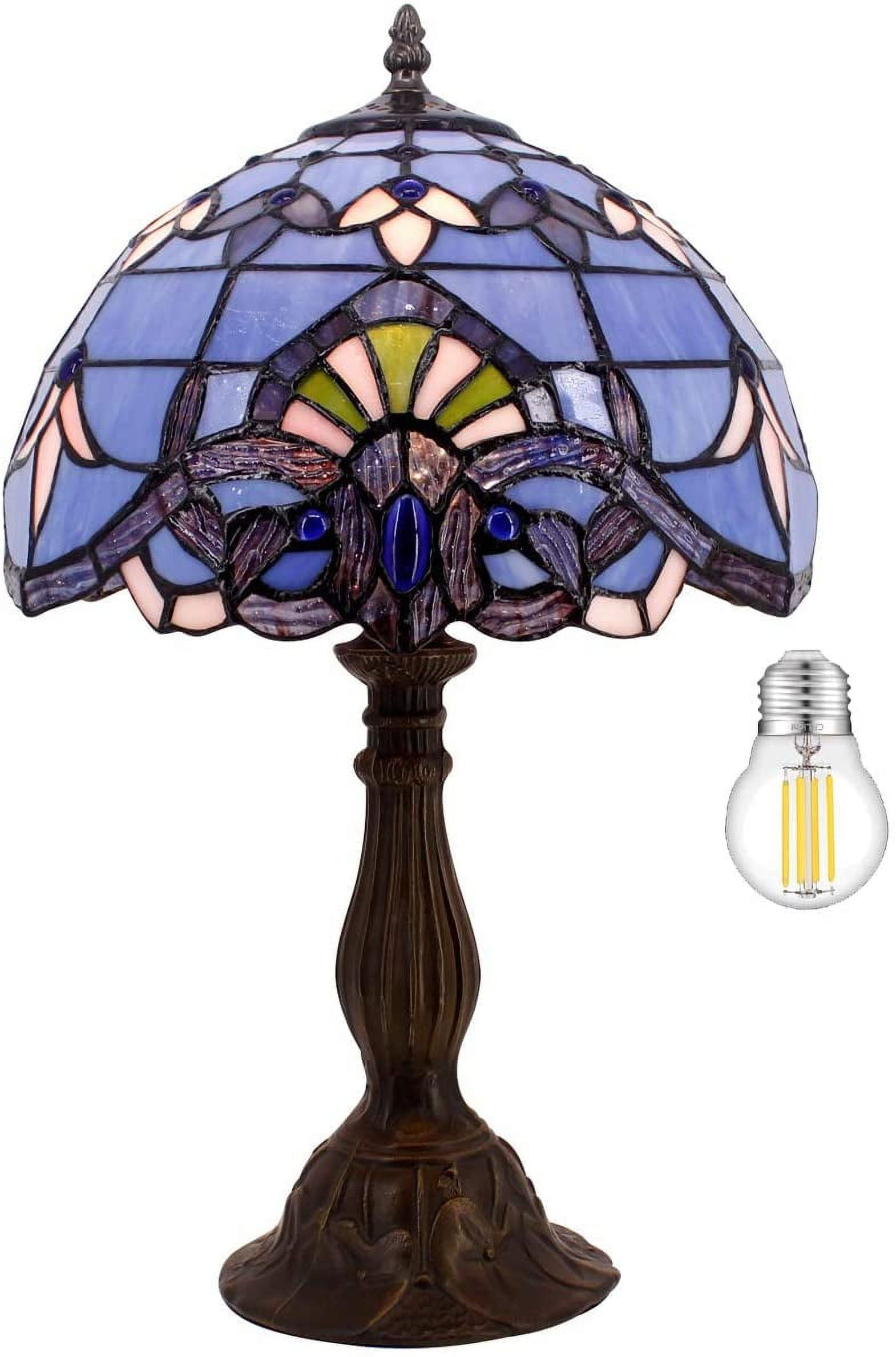 Tiffany Lamp Stained Glass Table Bedside Lamp Blue Purple Baroque Style Lavender Antique Reading Desk Light 18" Tall Living Room Bedroom Coffee Bar Library Memory Sympathy WERFACTORY LED Bulb Included