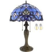 Tiffany Lamp Table Bedside Lamp Stained Glass Shade Metal Base 24"Tall Large Desk Light Blue Purple Baroque Lavender Luxurious Boho Victorian Living Room Bedroom Farmhouse WERFACTORY Led Bulb Included