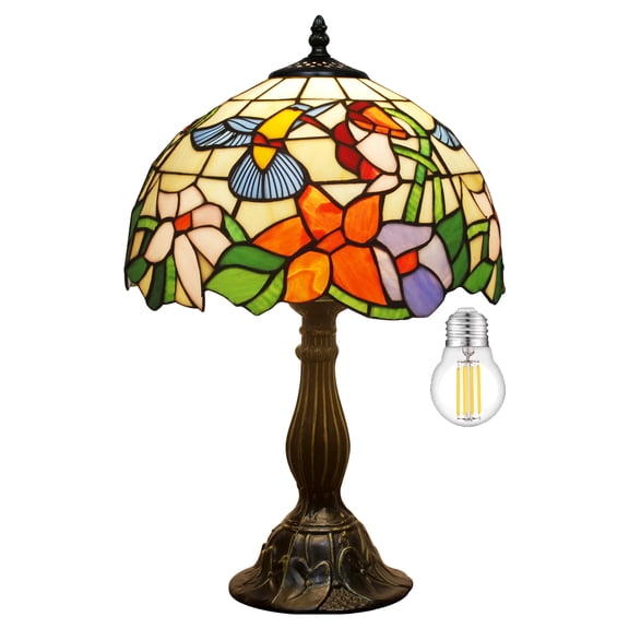 Tiffany Lamp W12H18 Inch Hummingbird Stained Glass Reading Table Bedside Desk Light S101 WERFACTORY Lamps Antique Art Craft Gift Parent Girlfriend Lover Kid Living Room Bedroom Study Coffee Bar Deco