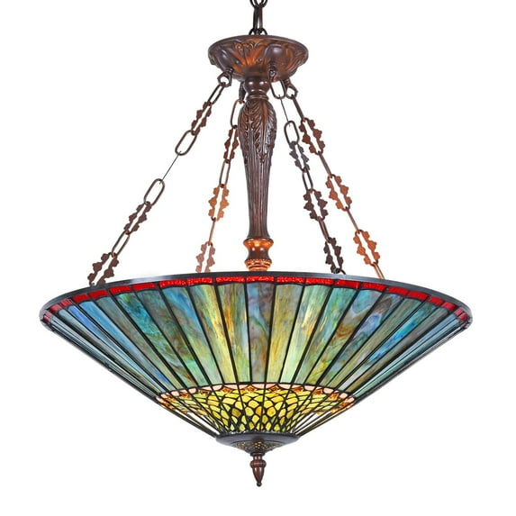 Tiffany Large Inverted Pendant Lights 3 Light 25 Inches Wide Stained Glass Hangings Lamp