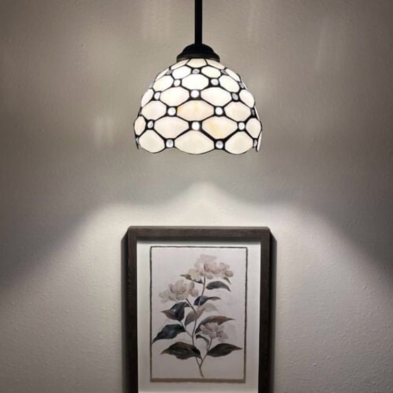 Tiffany Mini Hanging Lamp White Stained Glass Crystal Beans LED Bulb Pendant Light