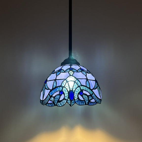 Tiffany Mini Hanging Baroque Style LED Bulb Included 8-Light Blue Stained Glass Pendant Lights
