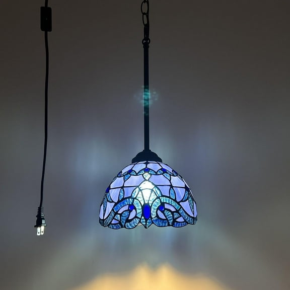 Tiffany Mini Hanging Lights Plug In Blue Stained Glass Baroque Style Lavender LED Bulb 8W*8D*60H