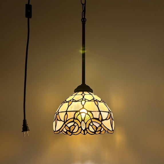 Tiffany Mini Pendant Lights Plug In Gold Stained Glass Baroque Style LED Bulb Included 8" W*8"D*60" H