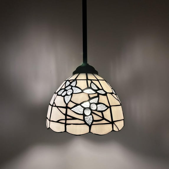 Tiffany Mini Pendant Lights White Stained Glass Flowers LED Bulb Included 8"W*8"D*60" H