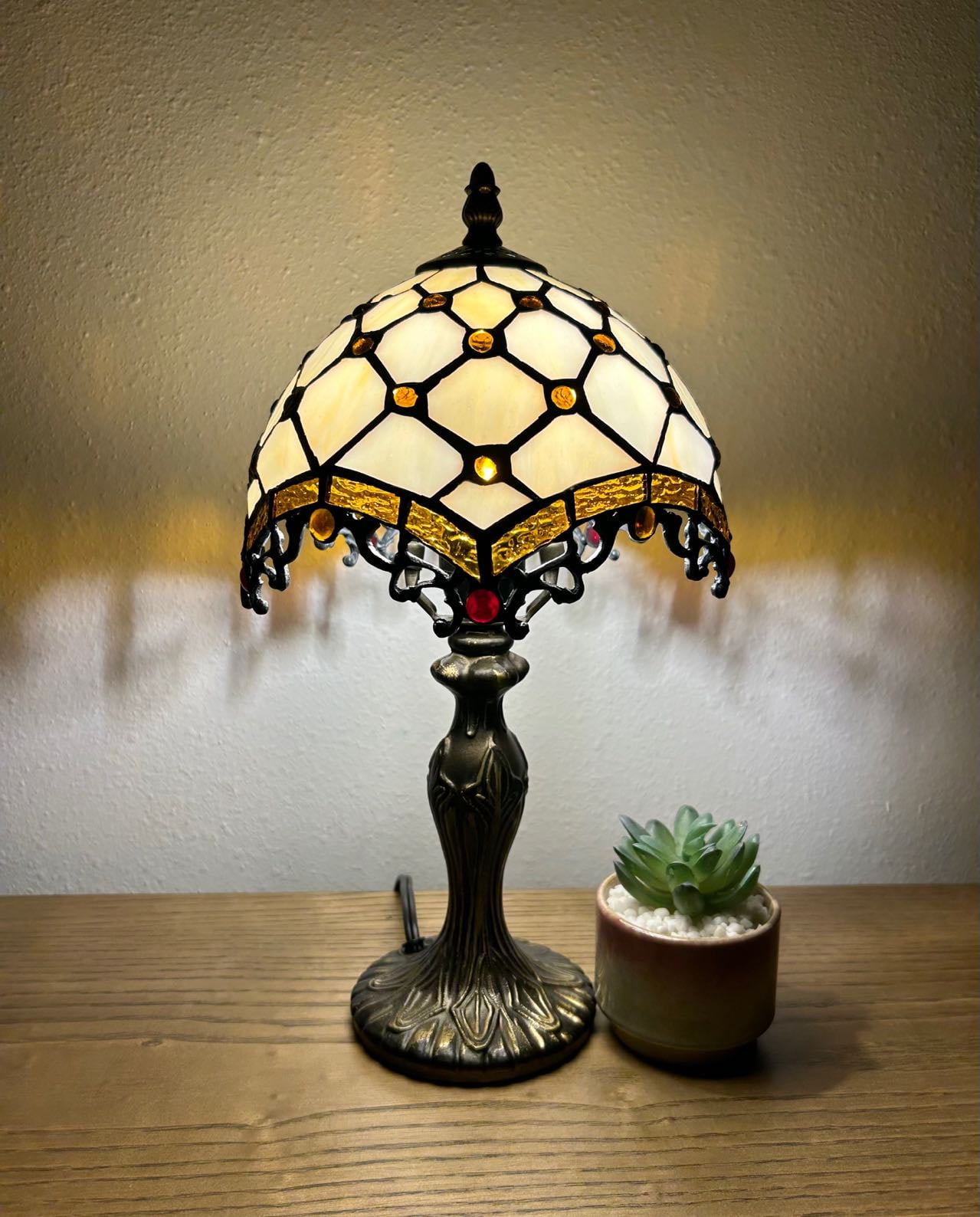 Antique Bronze Stained Glass Tiffany Style Mini Table Lamp