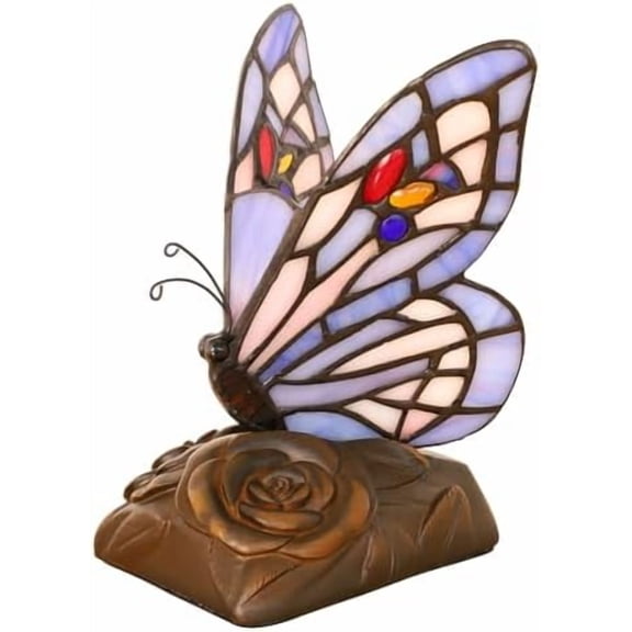 Tiffany Mini Table Lamp Blue Butterfly Stained Glass Cute Night Lights Hand-made 3 Color-temperature Table Lamps For Bedroom Bedside Nightstand Desk Lamps Christams Gifts (3X4X6.5inch) W/ LED Bulb