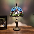 thumbnail image 1 of Tiffany Mini Table Lamp Blue Stained Glass Tulips for Living Room Bedroom Bedside 8" D*8" W*15" H, 1 of 6