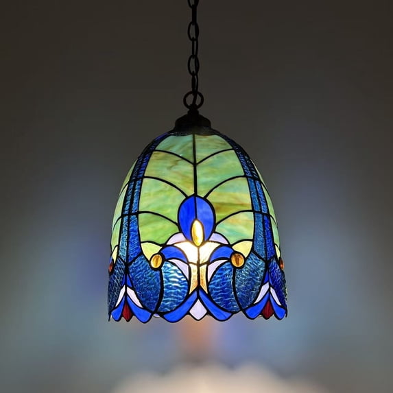 Tiffany Mini Table Lamp Pink Blue Stained Glass Hummingbird Flowers Pull Chain Switch LED Bulb Included for Living Room Bedroom Bedside 8" D*8" W*15" H