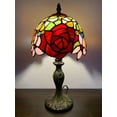 Tiffany Mini Table Lamp Red Orange Stained Glass Rose Flowers Pull