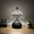 thumbnail image 1 of Tiffany Mini Table Lamp White Hexagon Stained Glass Included LED Bulb Dragonfly Base for Living Room Dining Room Bedroom Bedside 12"H*8"W, 1 of 5