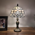 thumbnail image 1 of Tiffany Mini Table Lamp White Stained Glass Baroque Style Lavender LED Bulb Included Pull Chain Switch Bedroom Living Room 8"W14"H, 1 of 7