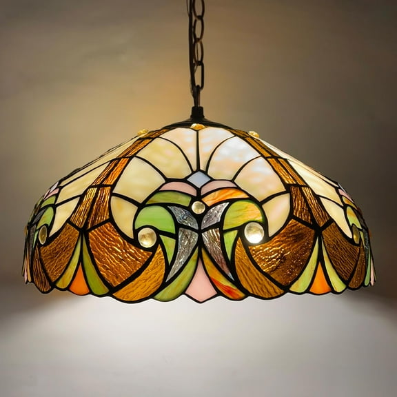 Tiffany Pendant Light fixtures 16" Wide Stained Glass Pendant Lighting Vintage Style 2 Lights Hanging Lamp for Kitchen Dining room Bedroom