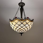 Tiffany Pendant Lighting Ceiling Light Beige Stained Glass Crystal Beans LED Bulbs Included for Dining Room Living Room Bedroom 16"W*16"D*60"H