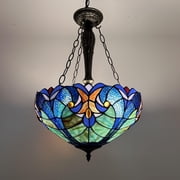 Tiffany Pendant Lighting Ceiling Light Green Blue Stained Glass LED Bulbs Included for Dining Room Living Room Bedroom 16"W*16D*60"H