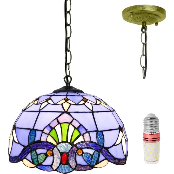 Tiffany Pendant Lighting Fixtures Hanging Lamp Handmade Stained Glass Light W12h28 Blue Baroque Ceiling Pendant Vintage Decor Gift for Office Dining Living Room Kitchen Study