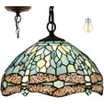 thumbnail image 1 of Tiffany Pendant Lighting for Kitchen Island Fixture 12" Sea Blue Stained Glass Dragonfly Farmhouse Rustic Boho Hanging Lamp Industrial LED Chandelier Fixture WERFACTORY Bar Hallway Dining Room Swag, 1 of 7