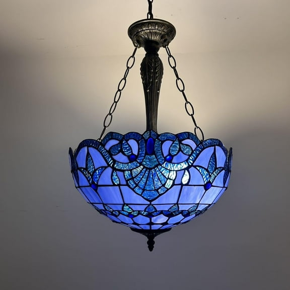 Tiffany Pendant Lights Ceiling Light Blue Stained Glass Baroque Style LED Bulbs Included for Dining Room Living Room Bedroom 16" W*16''D*60" H
