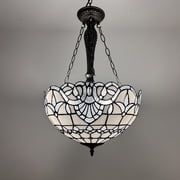 Tiffany Pendant Lights Ceiling Light White Stained Glass Baroque Style LED Bulbs Included for Dining Room Living Room 16" W*16'D*60" H