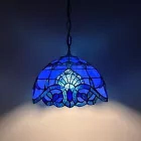 Tiffany Pendant Lights Fixture Blue Stained Glass Baroque Style LED Bulb Included for Dining Room