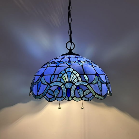 Tiffany Pendant Lights Fixture Blue Stained Glass Baroque Style LED Bulb Included for Dining Room Hotel Restaurant Cafe 16"W*16"D*75"H