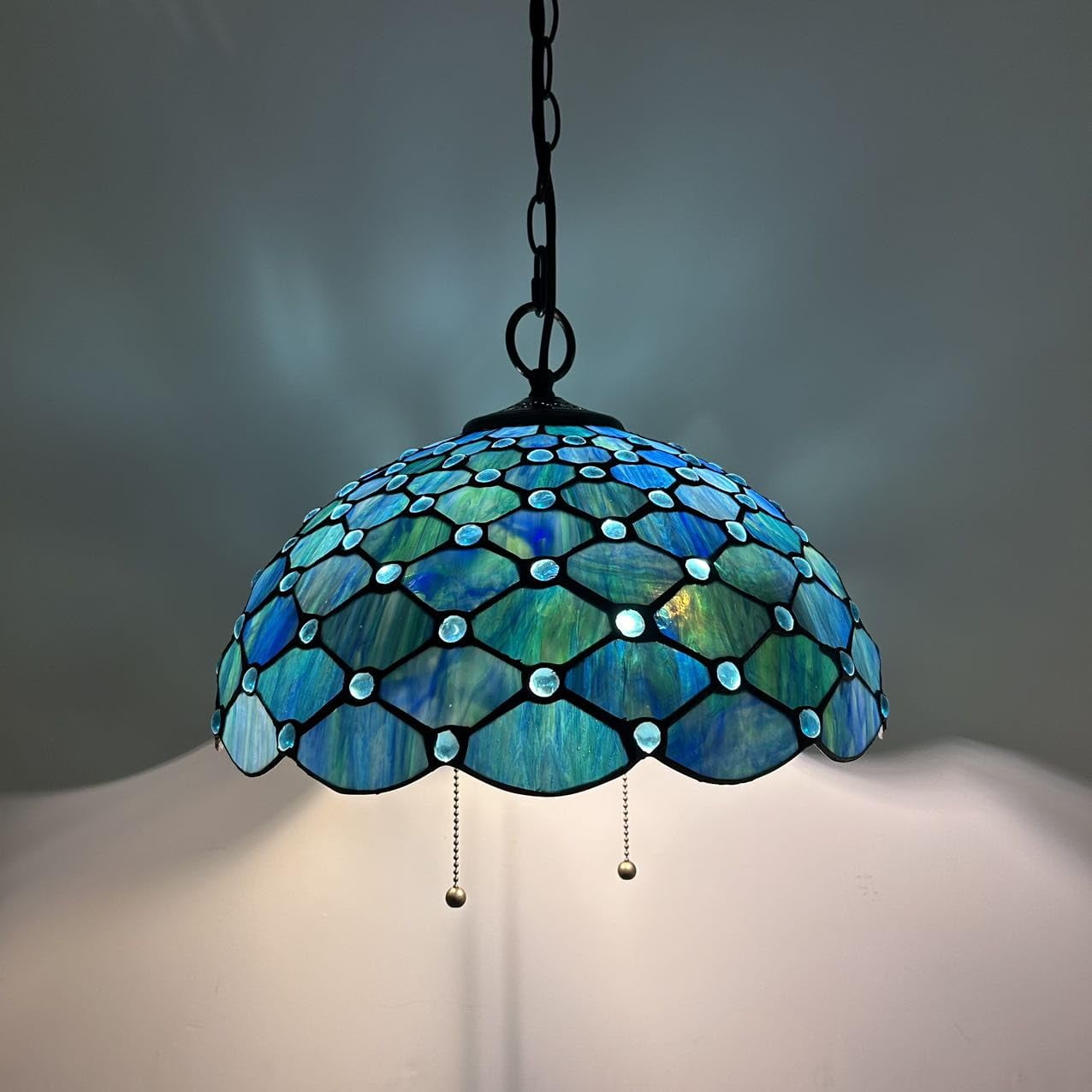 Tiffany Pendant Lights Fixture Blue Stained Glass Crystal Beans LED Bulb Included for Dining Room Hotel Restaurant Cafe 16"W*16"D*75"H