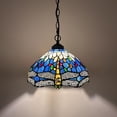 thumbnail image 1 of Tiffany Pendant Lights Fixture Blue Stained Glass Dragonfly LED Bulb Included for Dining Room Hotel Restaurant Cafe 12"W*12"D*60"H, 1 of 5