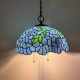 thumbnail image 1 of Tiffany Pendant Lights Fixture Blue Stained Glass Green Leaves LED Bulb Included 16"W*16"D*75"H, 1 of 6