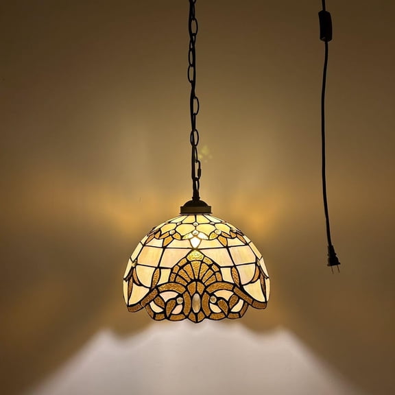 Tiffany Pendant Lights Fixture Gold Stained Glass Baroque Style LED Bulb Included 12W*12D*60H