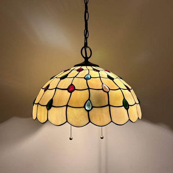 Tiffany Pendant Lights Fixture Gold Stained Glass Crystal Beans LED Bulb Included for Dining Room Hotel Restaurant Cafe 16"W*16"D*75"H