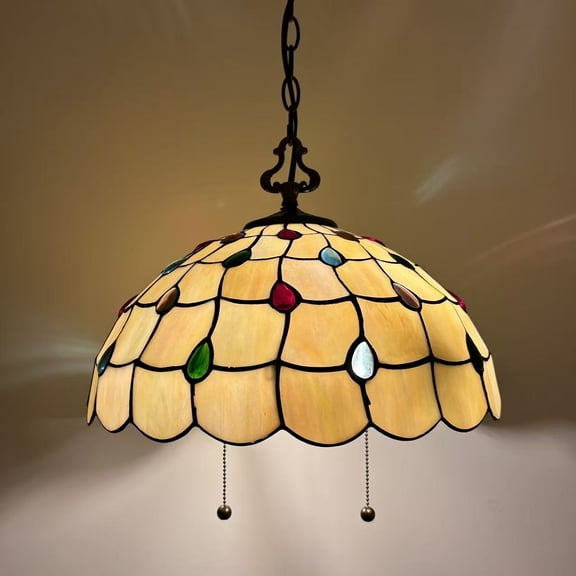 Tiffany Style Pendant Lights Fixture Gold Stained Glass Crystal Beans LED Bulb Included for Dining Room Kitchen Island 16"W*16"D*75"H