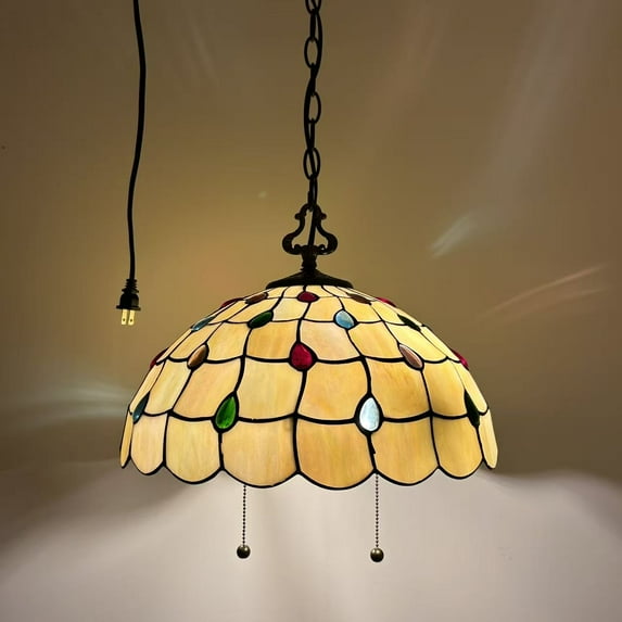 Tiffany Pendant Lights Fixture Gold Stained Glass Crystal Beans LED Bulb Included for Dining Room Hotel Restaurant Cafe 16"W*16"D*75"H
