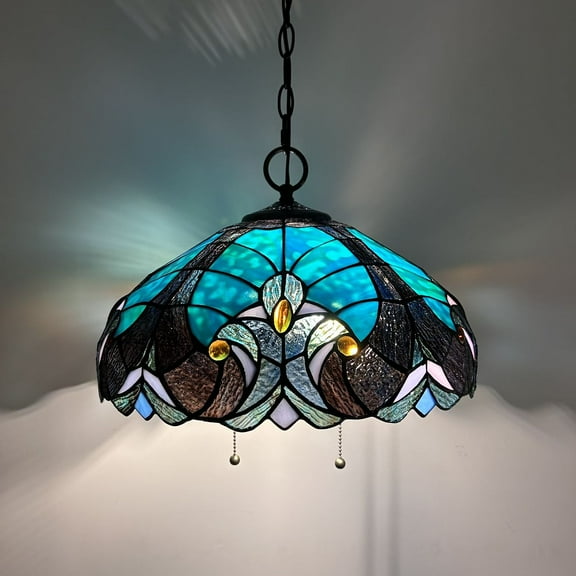 Tiffany Pendant Lights Fixture Green Brown Stained Glass LED Bulb Included for Dining Room Hotel Restaurant Cafe 16"W*16"D*75"H