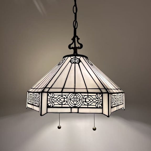 White Hexagon Stained Glass Pendant Lights Fixture LED Bulb Included for Dining Room Kitchen Island 16"W*16"D*75"H