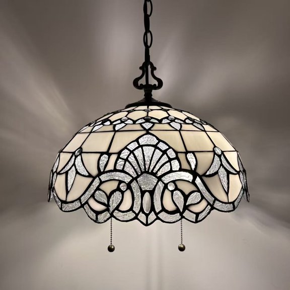White Stained Glass Pendant Lights Fixture Baroque Style LED Bulb Included for Dining Room  Kitchen Island 16"W*16"D*75"H