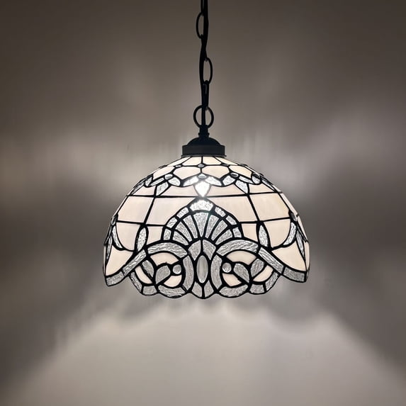White Stained Glass Pendant Lights Baroque Style LED Bulb Included 12-Light Fixture