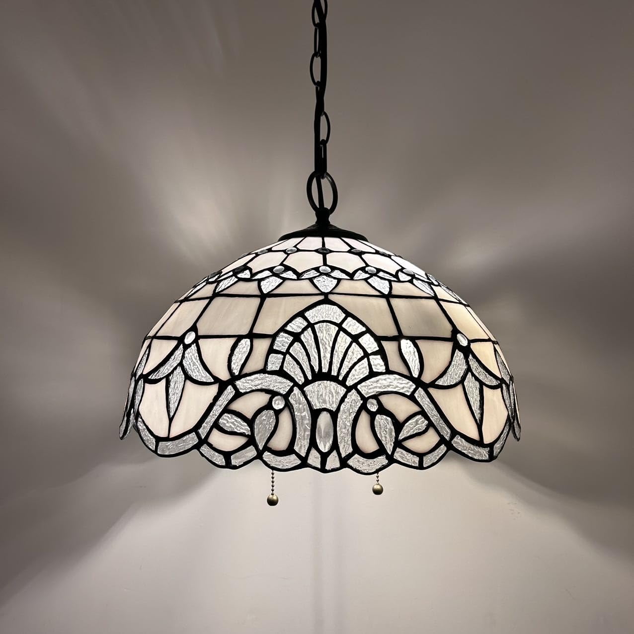 White Stained Glass Bronze LED Pendant Light Fixture