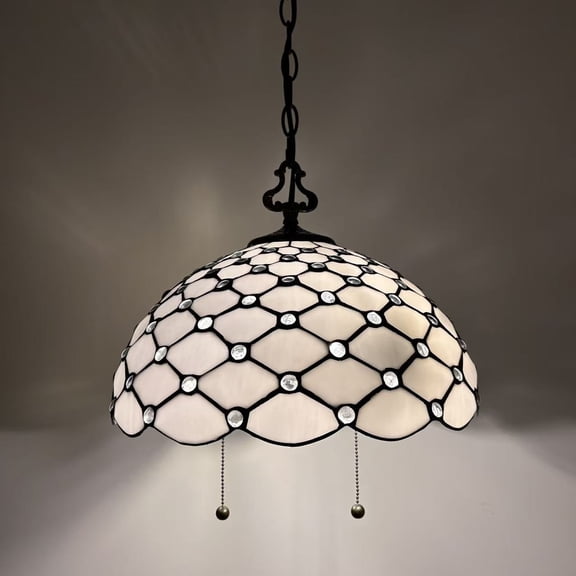 Tiffany Pendant Lights Fixture White Stained Glass Crystal Beans LED Bulb Included for Dining Room Hotel Restaurant Cafe 16"W*16"D*75"H