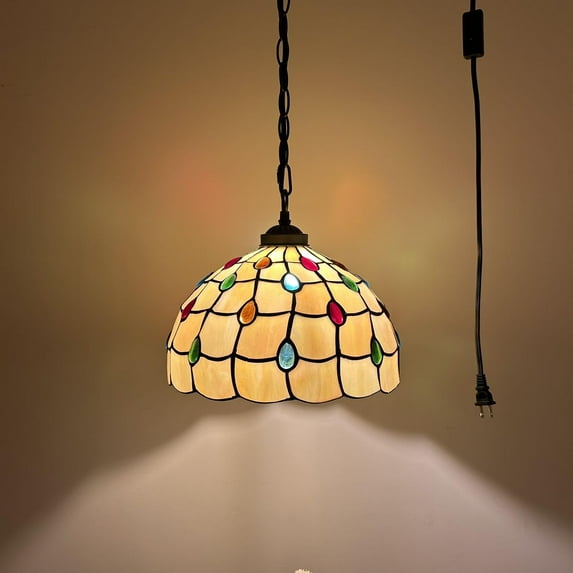 Tiffany Pendant Lights Plug In Gold Stained Glass Crystal Beans LED Bulb Included for Dining Room Hotel Restaurant Cafe 12"W*12"D*60"H